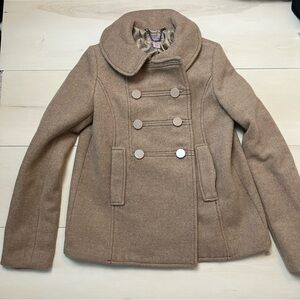 H&M women’s double breasted light camel tan coat autumn winter
